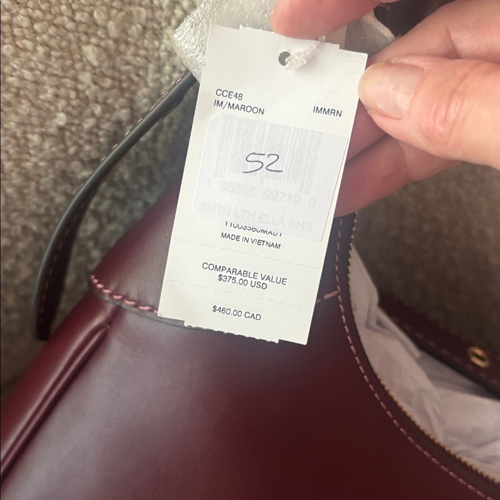 Coach Ella Bag Smooth Leather Burgundy Shoulder Bag NWT - Picture 8 of 8